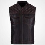 Men's Cowhide Leather Motorcycle Vest with Diamond Stitching