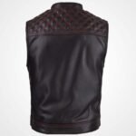 Men's Cowhide Leather Motorcycle Vest with Diamond Stitching - Image 2