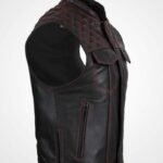 Men's Cowhide Leather Motorcycle Vest with Diamond Stitching - Image 3