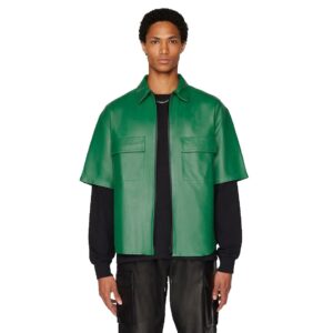 Men's Green Half Sleeve Leather Shirt
