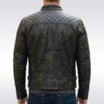 Men's Distressed Leather Cafe Racer Jacket with Quilted Shoulders - Image 2