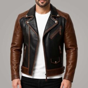 Men's Genuine Leather Cafe Racer Jacket Slim Fit Black Brown Motorcycle Biker Style