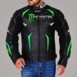 Men's Monster Energy Black Motorcycle Racing Jacket with Neon Green Detailing
