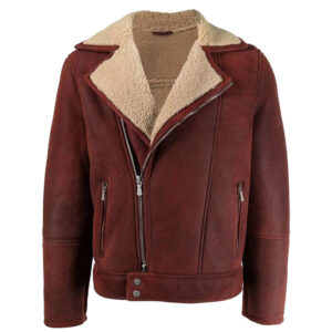 Men's Motorbike Shearling Burgundy Suede Leather Jacket