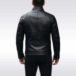 Men's Slim Fit Black Leather Moto Jacket with Zip Cuffs - Image 3