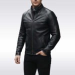 Men's Slim Fit Black Leather Moto Jacket with Zip Cuffs - Image 4