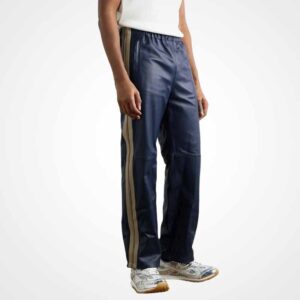 Men's Striped Leather Pants with Elastic Waist