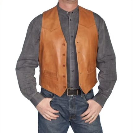 Men's Tan Brown Vintage Leather Vest