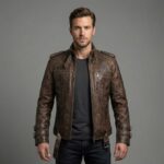 Men's Brown Gothic Embroidered Leather Jacket