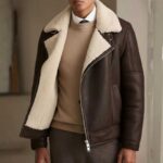 Men's Brown Leather B3 Bomber Shearling Aviator Jacket