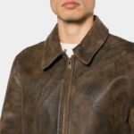 Men's Vintage Dark Brown Shearling Bomber Leather Jacket - Image 4