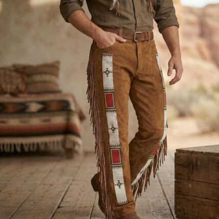 Men's Fringed Suede Leather Trousers