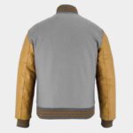 Men's Gray Wool Jacket with Gold Leather Sleeves Handcrafted Designer Style - Image 4