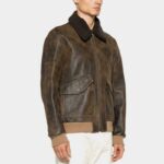 Men's Vintage Dark Brown Shearling Bomber Leather Jacket