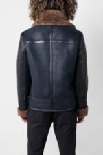Men's Blue Sheepskin Shearling Leather Jacket - Image 2