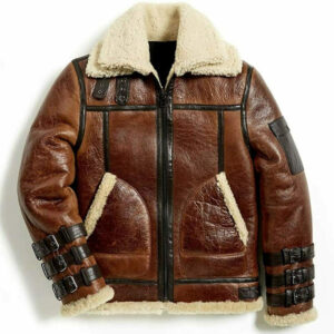 Men's B3 Aviator Double Collar Sheepskin Shearling Bomber Motorcycle Jacket