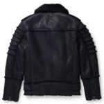 Men's Black Aviator Sheepskin Moto Shearling Leather Jacket - Image 2