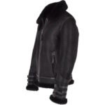 Men's Black Aviator Flight Bomber Shearling Leather Jacket - Image 4