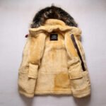 Men's Black B7 Bomber Shearling Sheepskin Long Jacket Coat - Image 3