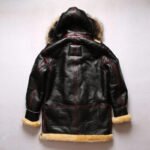 Men's Black B7 Bomber Shearling Sheepskin Long Jacket Coat - Image 2