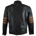 Men's Black Cafe Racer With Brown Stripes Leather Jacket - Image 2