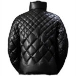 Men's Black Lambskin Leather Puffer Jacket - Leather Down Jacket - Image 2
