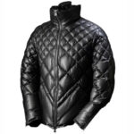 Men's Black Lambskin Leather Puffer Jacket - Leather Down Jacket - Image 3