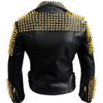 Men's Black Leather Biker Jacket with Gold Studs - Image 2