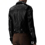 Men's Black Leather Biker Jacket with Studs - Image 2