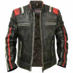 Men's Black Leather Cafe Racer Vintage Retro Distressed Jacket - Image 2