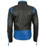 Men's Black Leather Motorcycle Racing Jacket with Blue Stripes - Image 2