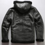 Men's Black Shearling Sheepskin Fur Hooded Coat - Image 2