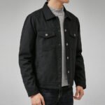 Men's Black Suede Leather Casual Jacket with Lapel - Image 3