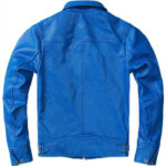 Mens Blue Trucker Style Motorcycle Cafe Racer Jacket - Image 3