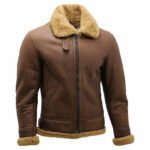 Men's Brown B3 Sheepskin Flying Aviator Jacket - Image 5