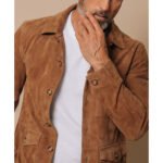 Men's Brown Field Leather Jacket in Pure Suede - Image 3