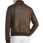 Men's Brown Leather Baseball Bomber Jacket - Image 2