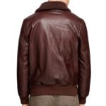Men's Brown Leather Bomber Jacket with Detachable Fur Collar - Image 2