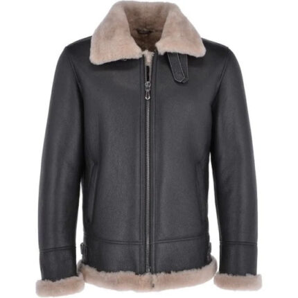 Brown Shearling Jacket Men's Black Leather Bomber Jacket