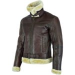 Men's Brown Shearling Leather Aviator Jacket - Image 5