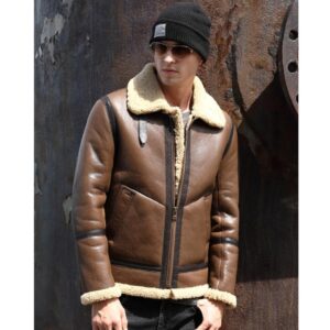 Men's Brown Sheepskin Fur Flying Coat Shearling Flight Jacket