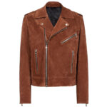 Men's Brown Suede Leather Biker Jacket