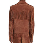 Men's Brown Suede Leather Biker Jacket - Image 2