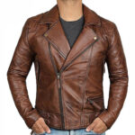 Men's Cafe Racer Brown Leather Motorcycle Jacket