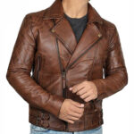Men's Cafe Racer Brown Leather Motorcycle Jacket - Image 2