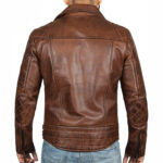 Men's Cafe Racer Brown Leather Motorcycle Jacket - Image 3