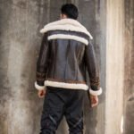 Men's Dark Brown Leather Sheepskin Shearling Coat Aviator Jacket - Image 2