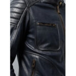 Men's Deep Navy Leather Moto Jacket - Image 4