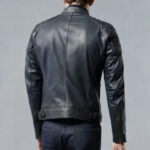 Men's Deep Navy Leather Moto Jacket - Image 3