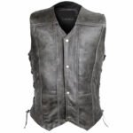 Men's Distressed Grey Cowhide Leather Vest